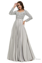 A Line Sequins Sweet Neck Long Sleeve Prom Dresses