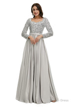 A Line Sequins Sweet Neck Long Sleeve Prom Dresses