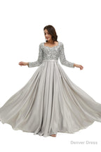 A Line Sequins Sweet Neck Long Sleeve Prom Dresses
