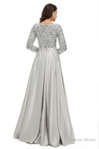 A Line Sequins Sweet Neck Long Sleeve Prom Dresses