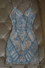 Silver And Turquoise Crystal Beaded Homecoming Dresses, Short