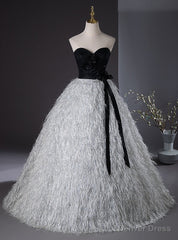 Silver Black Lace Sweetheart FLower Quinceanera Dress