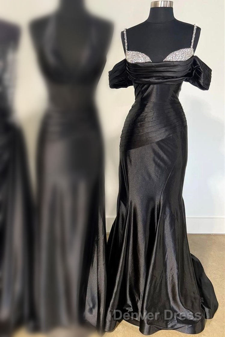 Silver Cold Sleeves Beaded Ruched Mermaid Prom Dresses