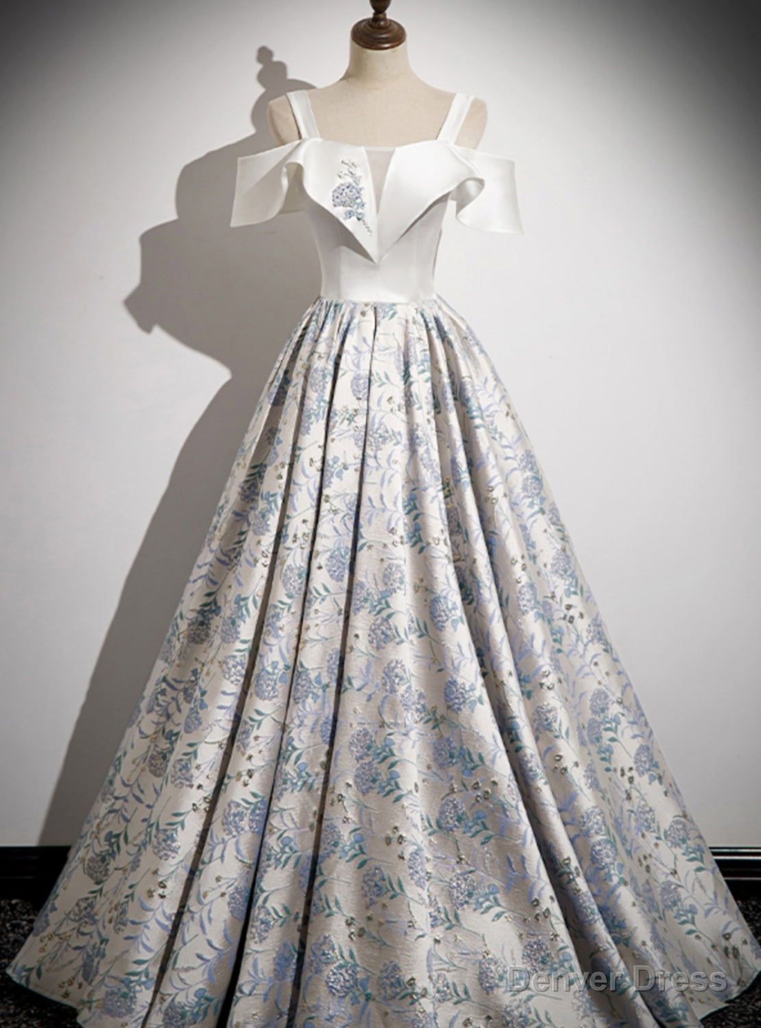 Silver Flower Print Straps Prom Dresses Main image