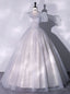 Silver Gray Tulle Sequins Puff Sleeve Quinceanera Dress