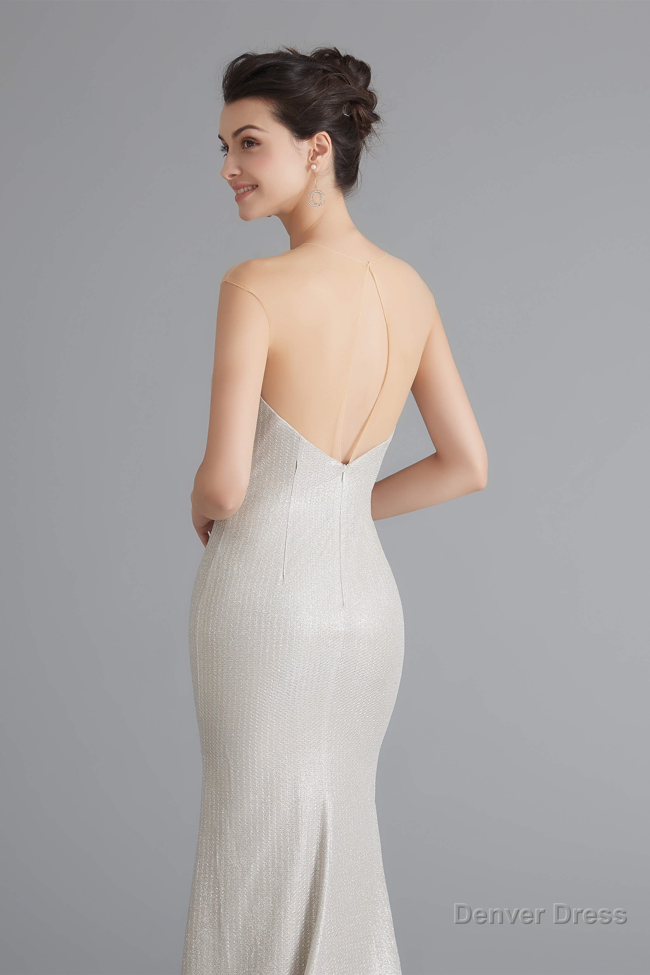 Mermaid Sheer Neck Beaded Sequins Satin Prom Dresses