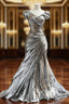 Silver Mermaid V-Neck Long Prom Dresses Simple Simple Formal Evening Dresses