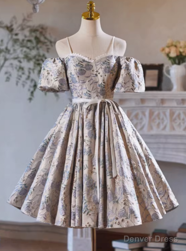 Silver Print Spaghetti Straps Homecoming Dress Main image