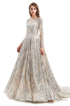 Sequins Long Sleeve Backless Prom Dresses