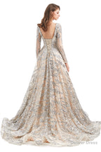 Sequins Long Sleeve Backless Prom Dresses