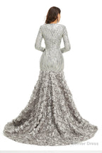 Sequins Mermaid Long V Neck Prom Dresses Full Sleeve