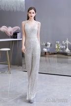 Shining V Neck Sequin Sleeveless Prom Jumpsuit