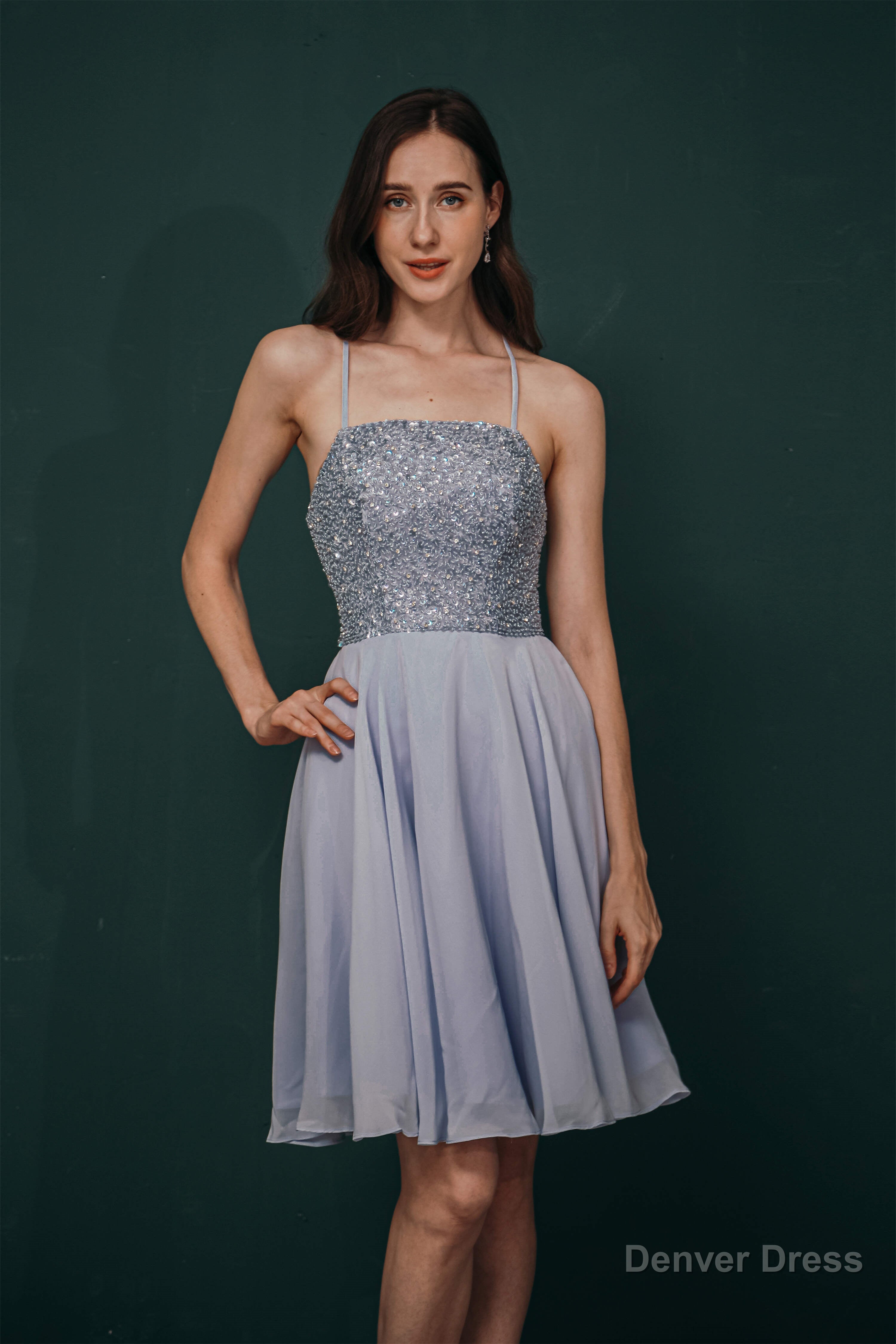 Short A-Line Strapless Beaded Chiffon Homecoming Dresses