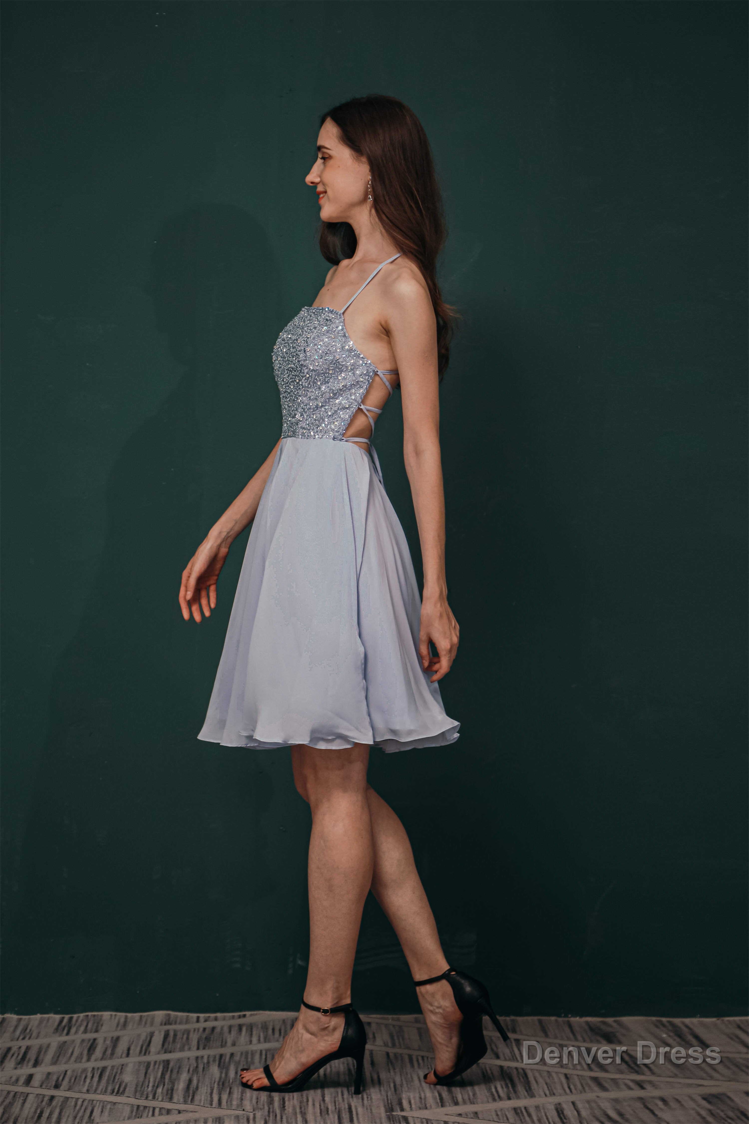 Short A Line Strapless Beaded Chiffon Homecoming Dresses