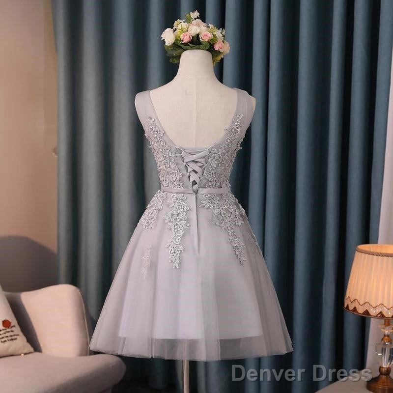 Silver Tulle V Neck Cocktail Prom Dresses For Wedding