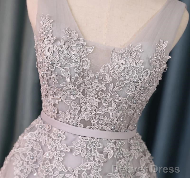 Silver Tulle V Neck Cocktail Party Dresses For Wedding