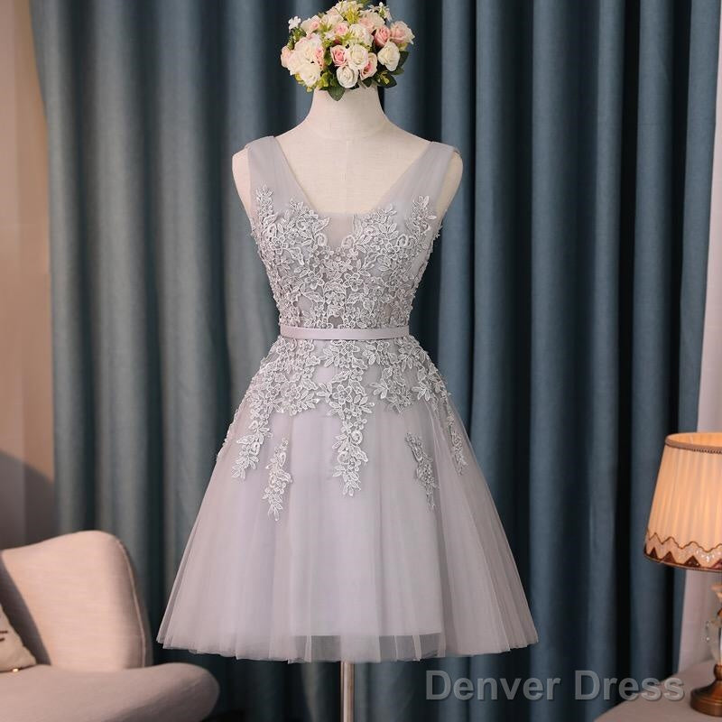 Silver Tulle V Neck Cocktail Party Dresses For Wedding Main image
