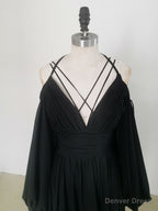 Simple A Line Black Long Prom Dress, Black Prom Graduation Dresses