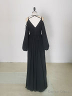 Simple A Line Black Long Prom Dress, Black Prom Graduation Dresses