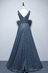 Simple  A-Line Blue Long Prom Dress, Blue Formal Dresses