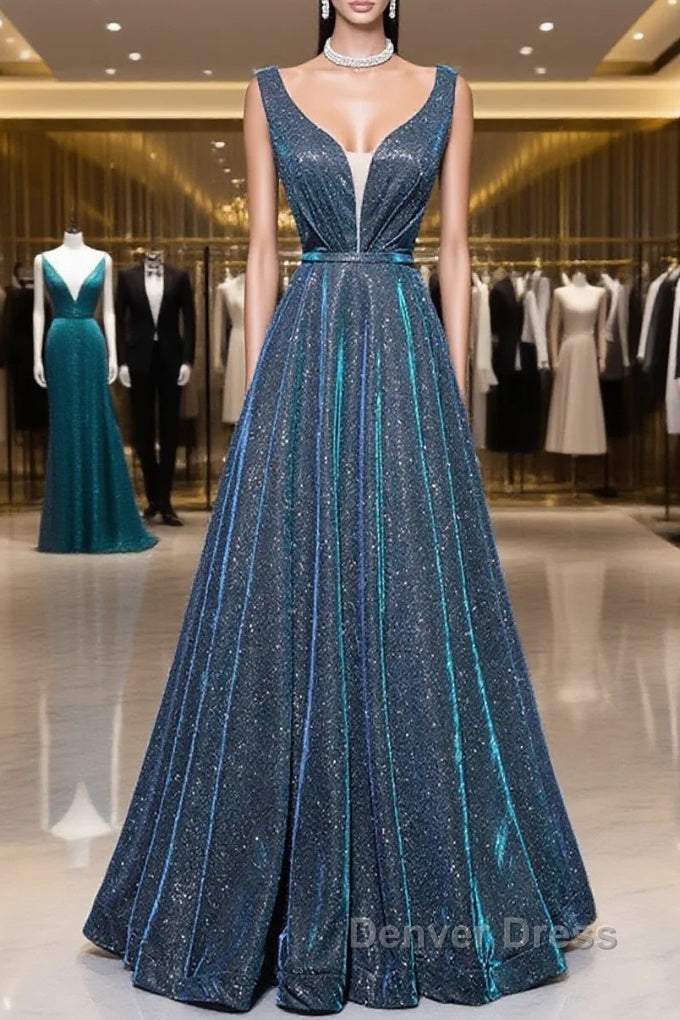 Simple  A-Line Blue Long Prom Dresses, Blue Formal Dresses Main image