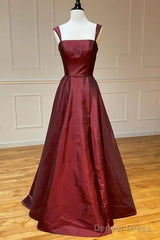 Simple A-Line Burgundy Long Prom Dress
