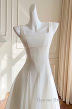 Simple A Line Chiffon Short Ivory Prom Dress, Simple Ivory Bridesmaid Dresses