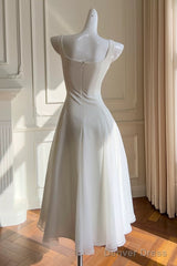 Simple A-Line Chiffon Short Ivory Prom Dress, Simple Ivory Bridesmaid Dress
