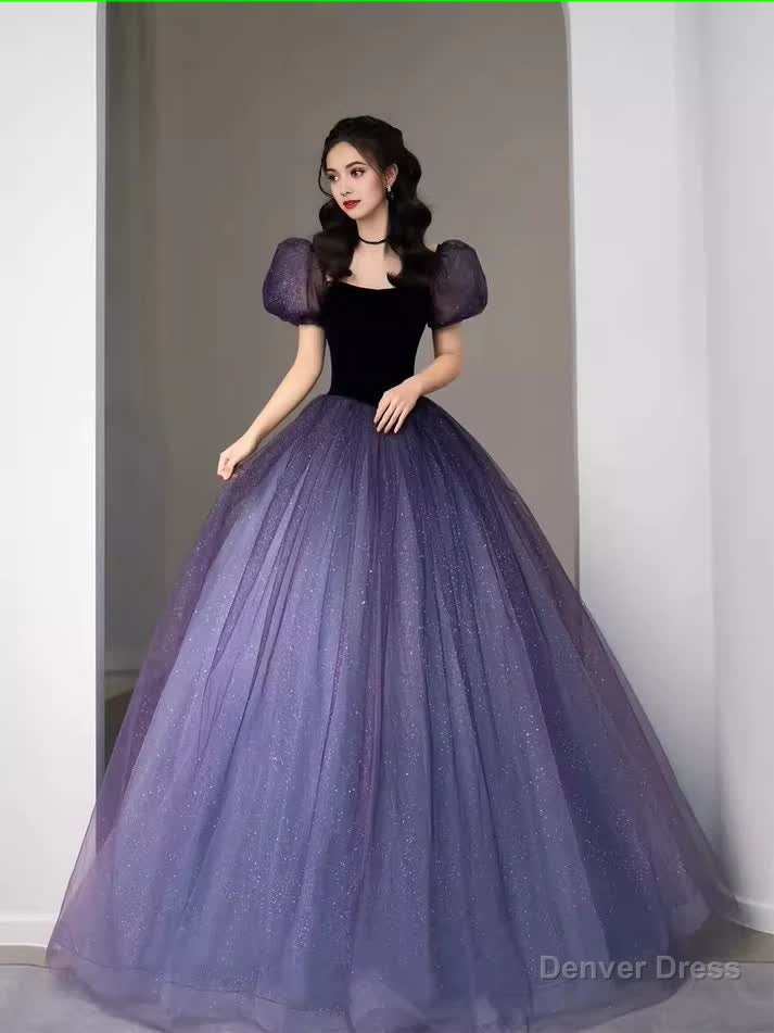 Simple A Line Grape Tulle Prom Dress