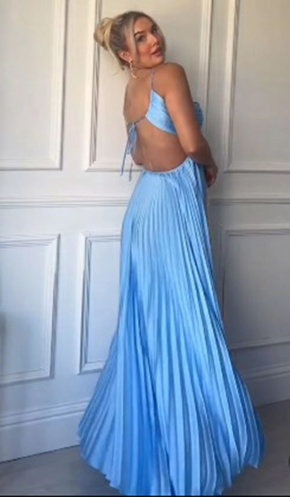 Simple A Line Halter Blue Sleeveless Long Prom Dress