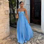 Simple A Line Halter Blue Sleeveless Long Prom Dress