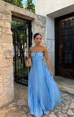 Simple A Line Halter Blue Sleeveless Long Prom Dress