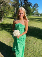 Simple A Line Halter Long Green Prom Dress