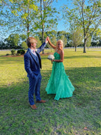 Simple A Line Halter Long Green Prom Dress