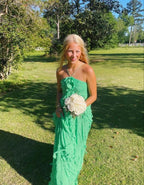 Simple A Line Halter Long Green Prom Dress