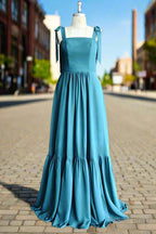 Simple A Line Long Bridesmaid Dress with Pleated Prom Dresses