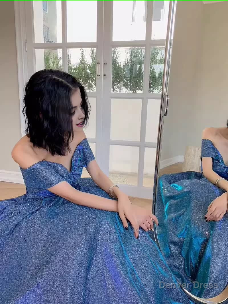 Simple A Line Off The Shoulder Blue Prom Dress
