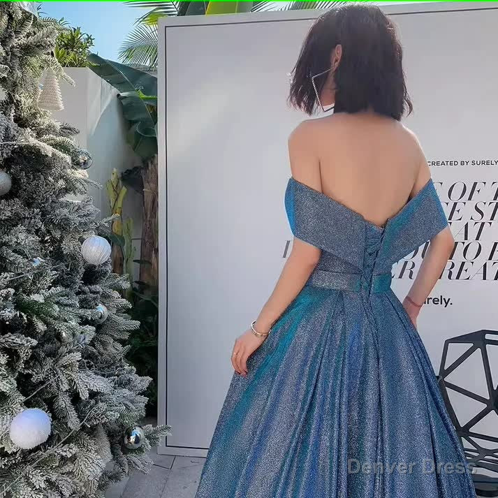 Simple A Line Off The Shoulder Blue Prom Dress