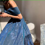 Simple A Line Off The Shoulder Blue Prom Dress