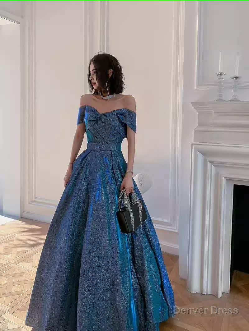 Simple A Line Off The Shoulder Blue Prom Dress Main image