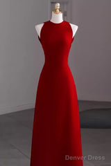 Simple A Line Red Floor Length Open Back Prom Dress
