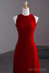 Simple A Line Red Floor Length Open Back Prom Dress
