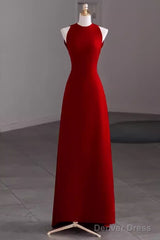 Simple A Line Red Floor Length Open Back Prom Dress