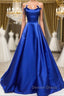 Simple A Line Royal Blue Satin Long Prom Dress, Royal Blue Prom Dress, Cheap Royal Blue Prom Dresses