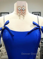 Simple A Line Royal Blue Satin Long Prom Dress, Royal Blue Prom Dress, Cheap Royal Blue Prom Dresses