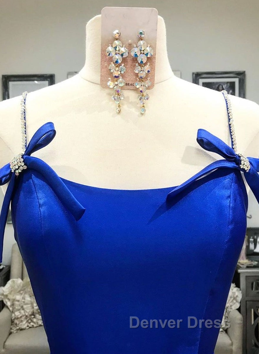 Simple A Line Royal Blue Satin Long Prom Dress, Royal Blue Prom Dress, Cheap Royal Blue Prom Dresses