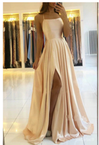 Simple A Line Sage Green Long Prom Dress With Slit Prom Dresses