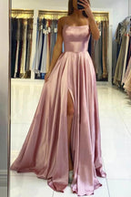 Simple A Line Sage Green Long Prom Dress With Slit Prom Dresses