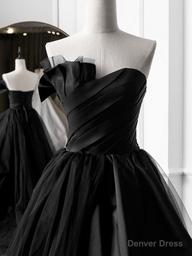 Simple A Line Satin Black Long Prom Dress, Black Long Prom Dresses