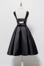 Simple A Line Satin Black Short Prom Dress, Black Homecoming Dresses